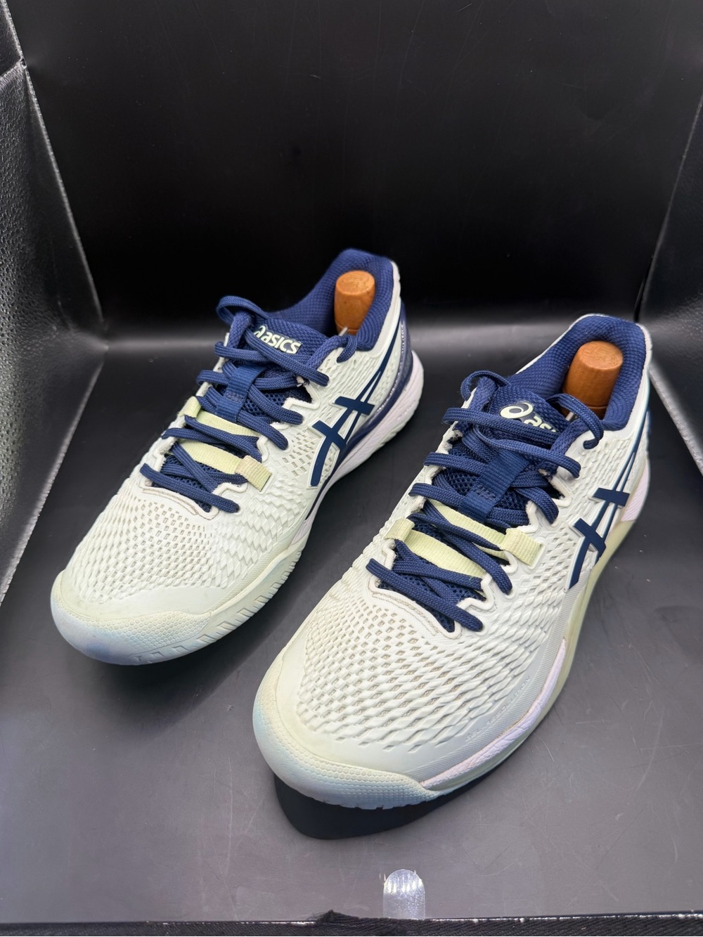 ASICS Gel Resolution Tennis Shoes Cream Navy Women’s 8.5